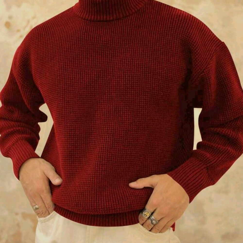 Men's Red Turtleneck Sweater